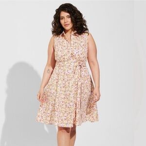 Torrid Poplin Pink Floral Sleeveless A-Line Shirtdress✨3X 22/24W Plus✨Retro✨